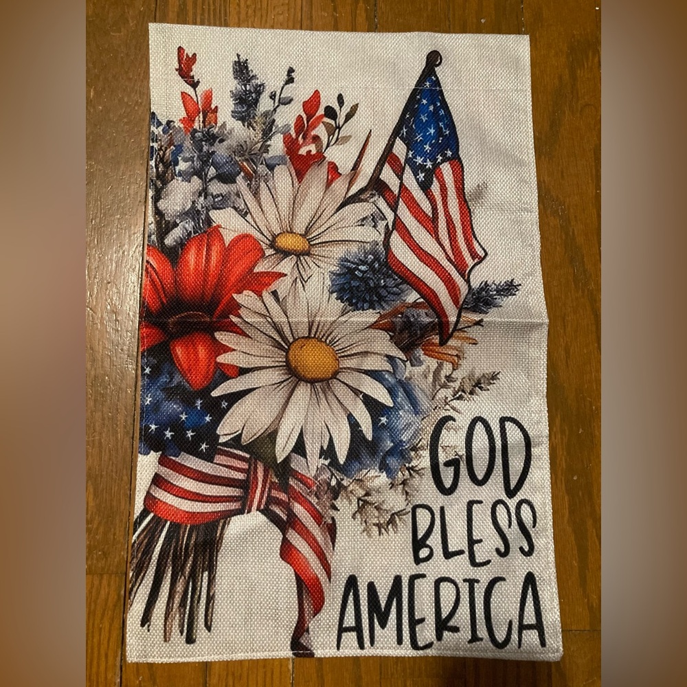 Garden Flag Patriotic Floral God Bless America 12” x 18” NEW